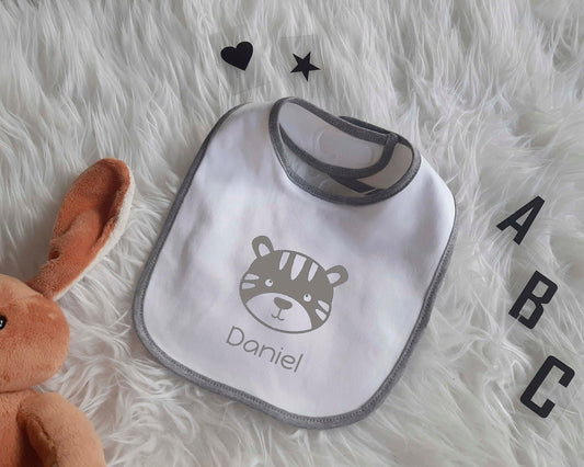 Personalisierte Lätzchen mit Namen & Tier Motiv | Baby Latz | Personalisierter | Wunschtext / Wunschname mit Tiersymbol Sabberlatz Spucktuch