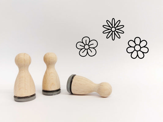 Ministempelset Blümchen | 3 Stempel mit 12mm Durchmesser | Holzstempel Frühling / Ostern