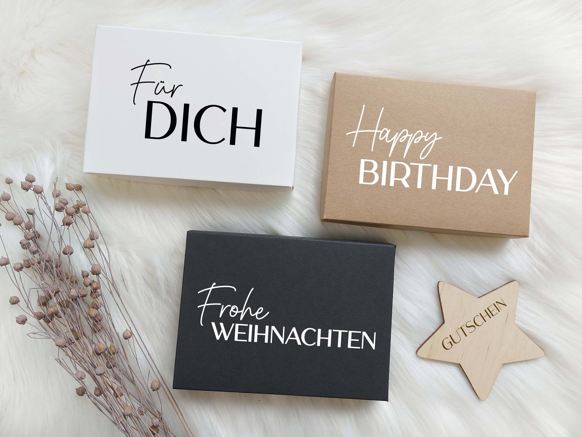 Holz Gutschein zum selbstbeschriften mit Geschenkbox | Geschenkgutschein mit Box | Personalisierte Geschenkbox | Herz | Stern | Kreis