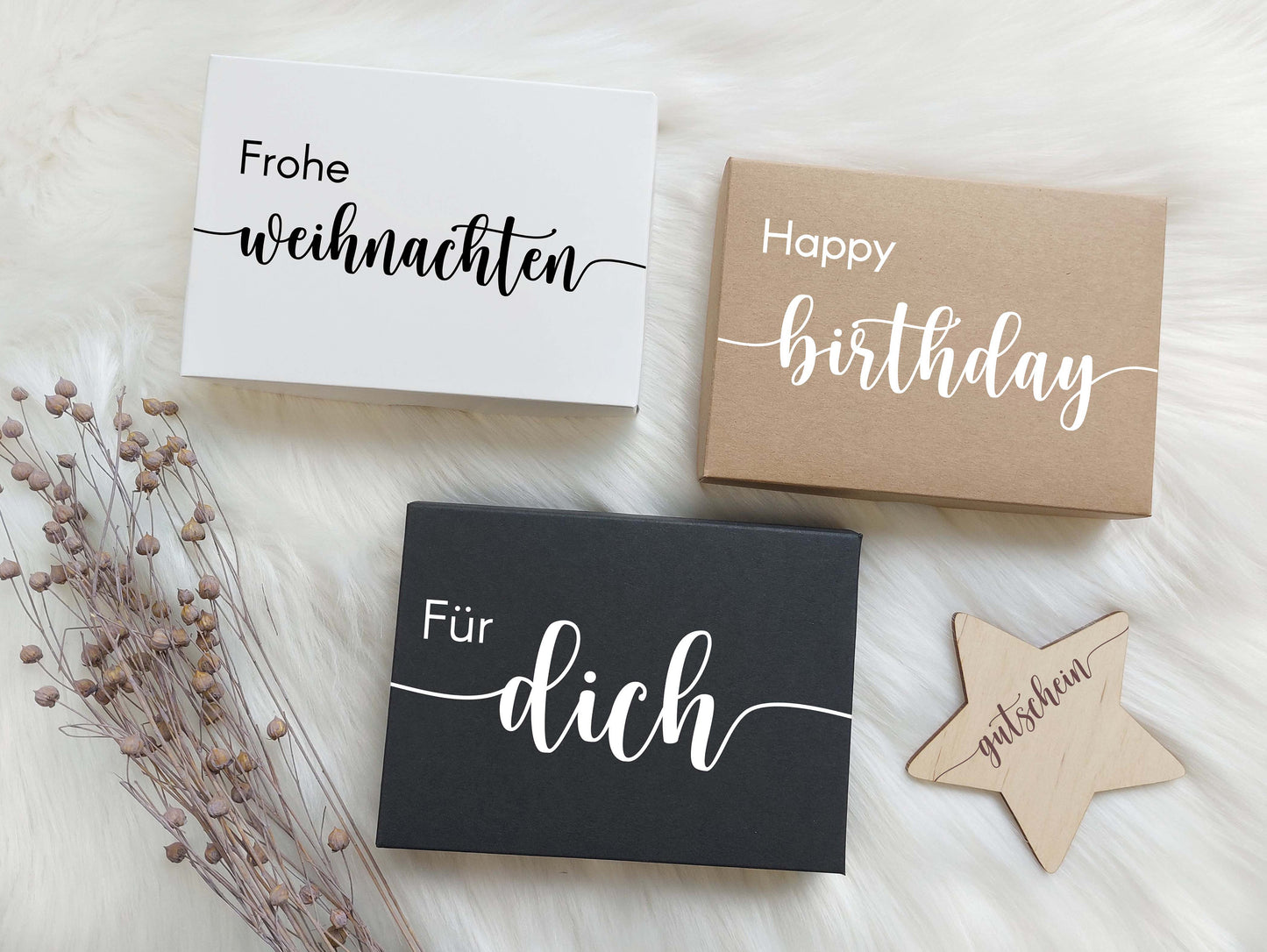 Holz Gutschein zum selbstbeschriften mit Geschenkbox | Geschenkgutschein mit Box | Personalisierte Geschenkbox | Herz | Stern | Kreis