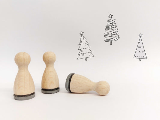 Ministempelset Weihnachtsbaum | 3 Stempel mit 12mm Durchmesser | Holzstempel Weihnachten / Advent