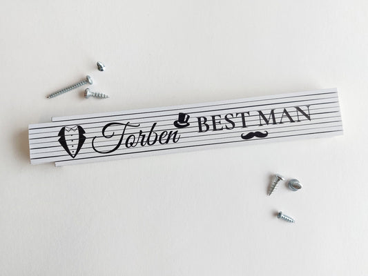 Trauzeugen BestMan Meterstab mit vers. Design, Trauzeugin Mr & Mrs Meterstab mit Wunsch-Namen, Zollstock personalisiert Hochzeit Handwerker