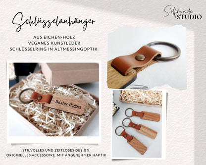 Holz Schlüsselanhänger mit Lederband | Schlüsselanhänger personalisiert mit Namen & Symbole Holz Anhänger mit Lederband und Metallring