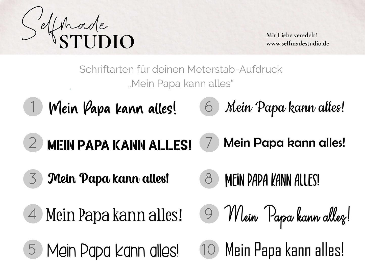 Mein Papa kann alles! <3 mit Namen - Meterstab - 10 vers. Schrift Designs Meterstab Zollstock personalisiert Name Handwerker Werkzeug Symbol