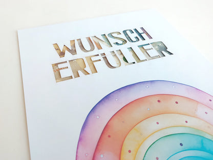 Wunscherfüller Regenbogen | Surfbrett | Herz Luftballon | 8 Motive - Geldgeschenk Geburtstag Hochzeit A4-Passepartout mit/ohne Bilderrahmen