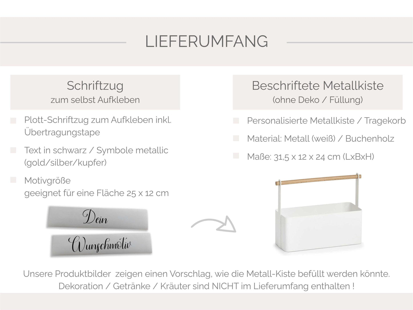 Metallkorb Sommergarten | Sommer Mitbringsel Biergarten Kräutergarten Wintergarten mit Name | Aufkleber oder Metallkiste | DIY Geschenkidee