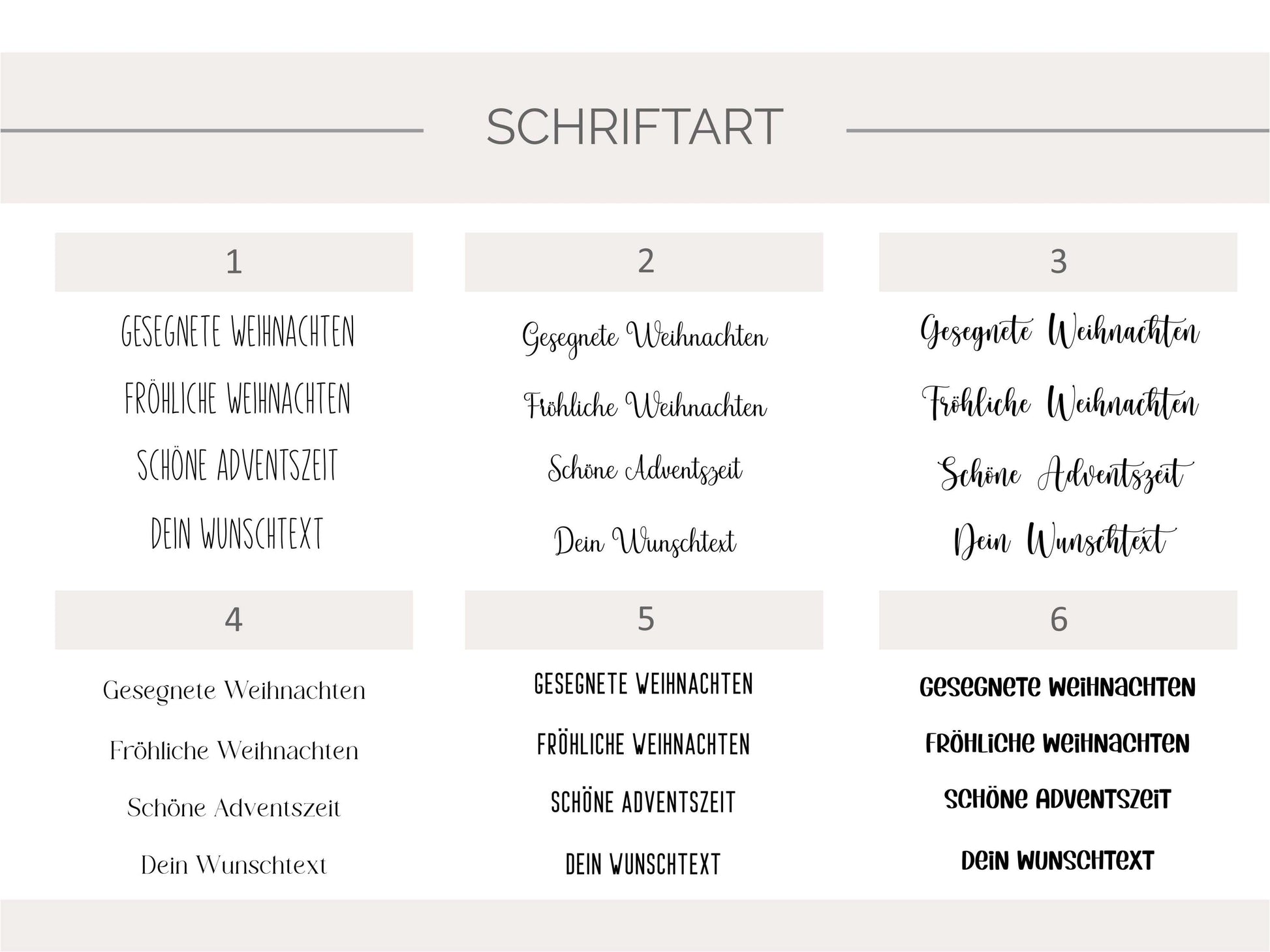 Schriftarten-Weihnachtsstempel-1-6 Stempel individuell personalisiert