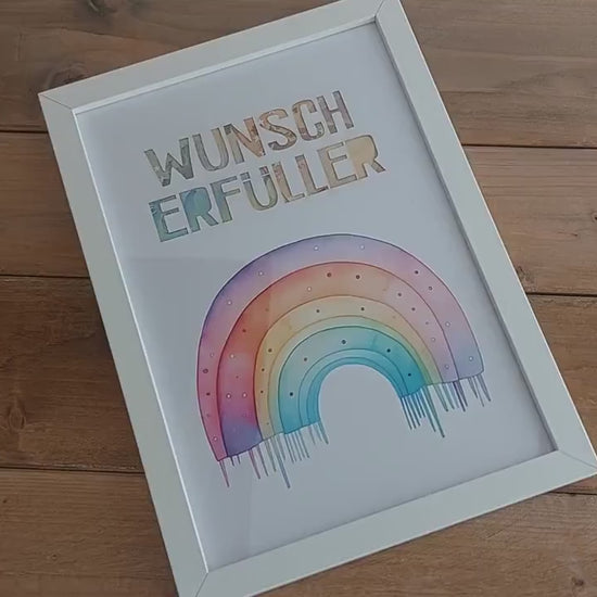 Wunscherfüller Regenbogen | Surfbrett | Herz  Luftballon | 8 Motive - Geldgeschenk Geburtstag Hochzeit A4-Passepartout mit/ohne Bilderrahmen