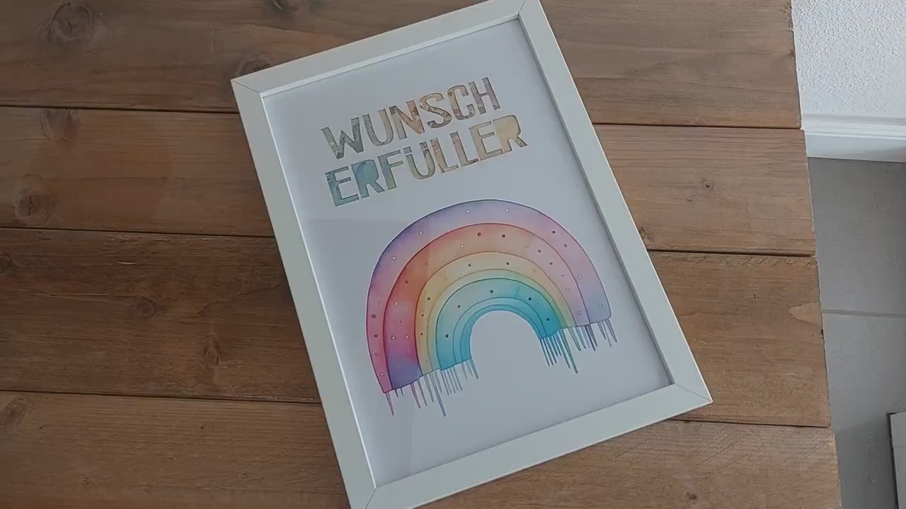 Wunscherfüller Regenbogen | Surfbrett | Herz  Luftballon | 8 Motive - Geldgeschenk Geburtstag Hochzeit A4-Passepartout mit/ohne Bilderrahmen